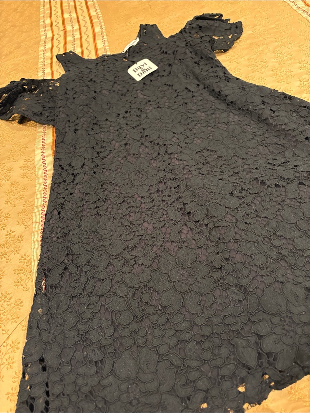 NWT DAVI & DANI Black Floral Lace Dress, Cold Shoulder Sleeves, Lined, L
